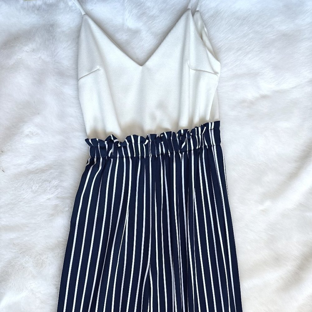 White & Navy Stripped Woman's Jumpsuit Size S